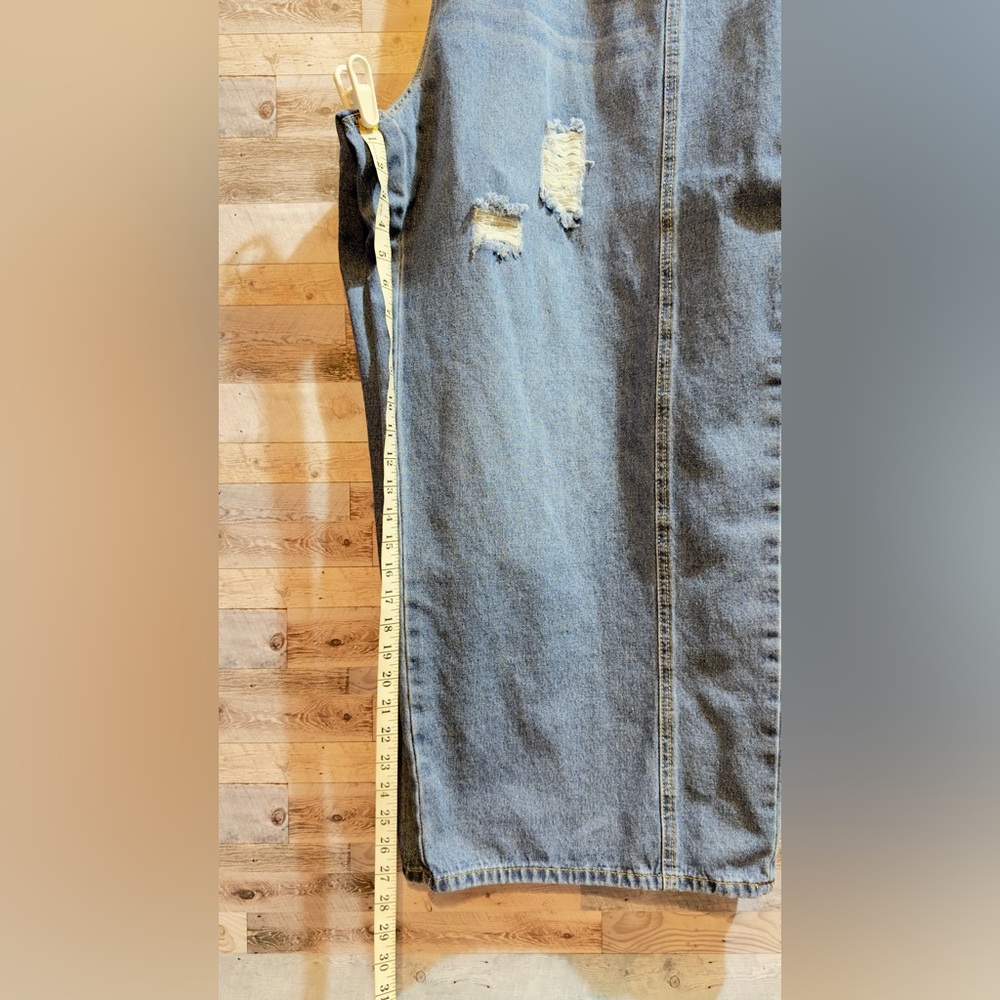 Light Blue Distressed Denim Overalls - Women's Jeans - Picture 5 of 7